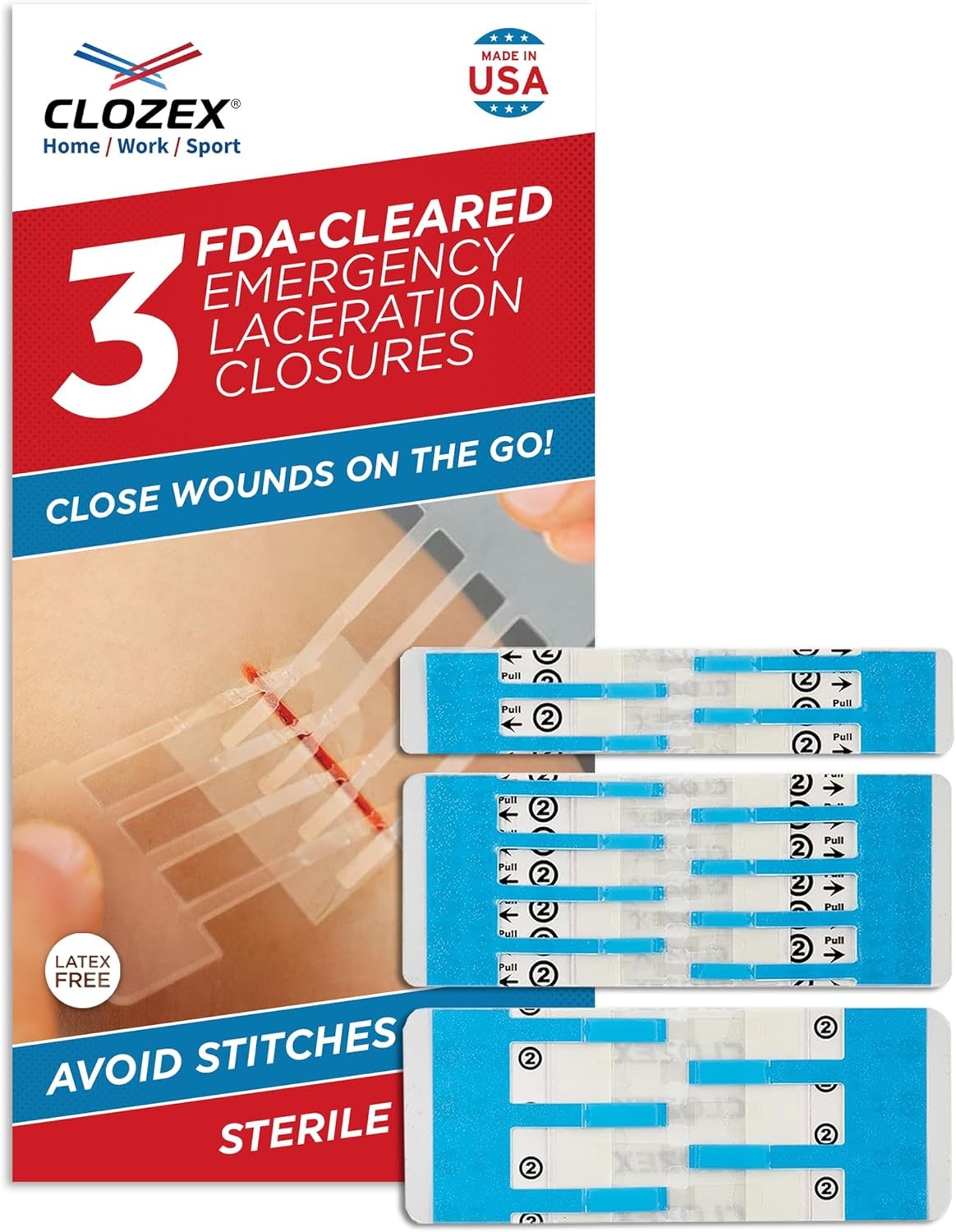 Clozex Emergency Laceration Closures - Repair Wounds Without Stitches, Skin Clos
