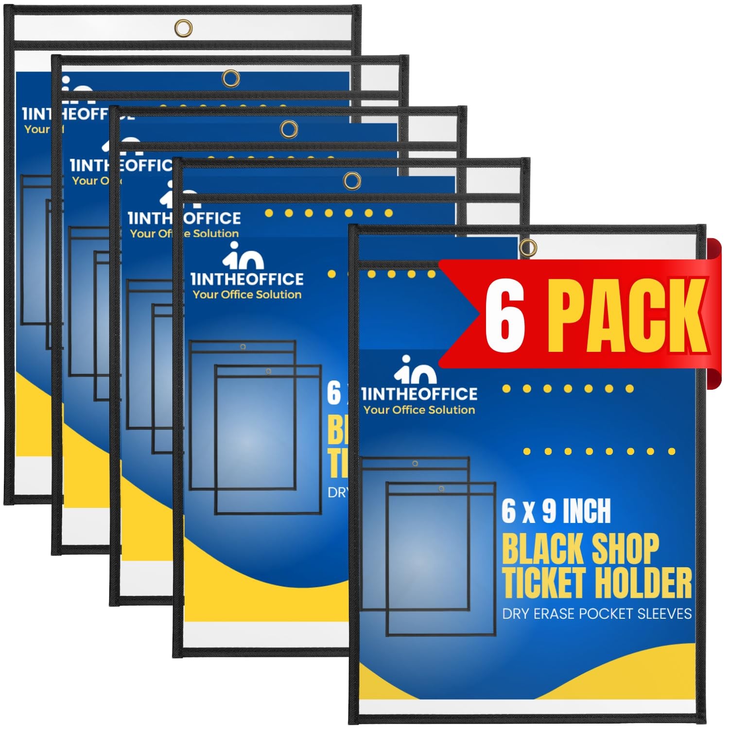 6 PCS Dry Erase Pocket Sleeve Black Shop Job Ticket Holder 6x9 Inch Folder