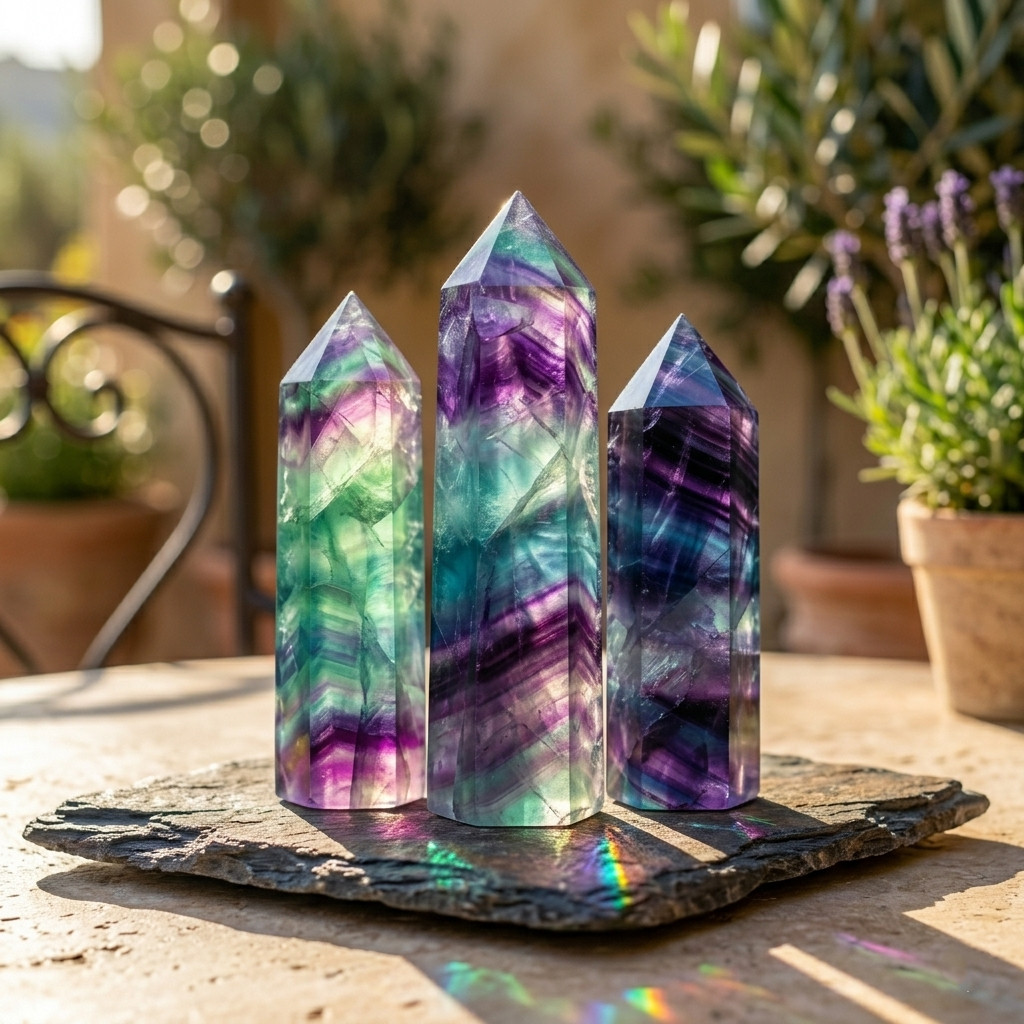 A++ Natural Rainbow Fluorite Tower Point Crystal Quartz Stone Obelisk Wand