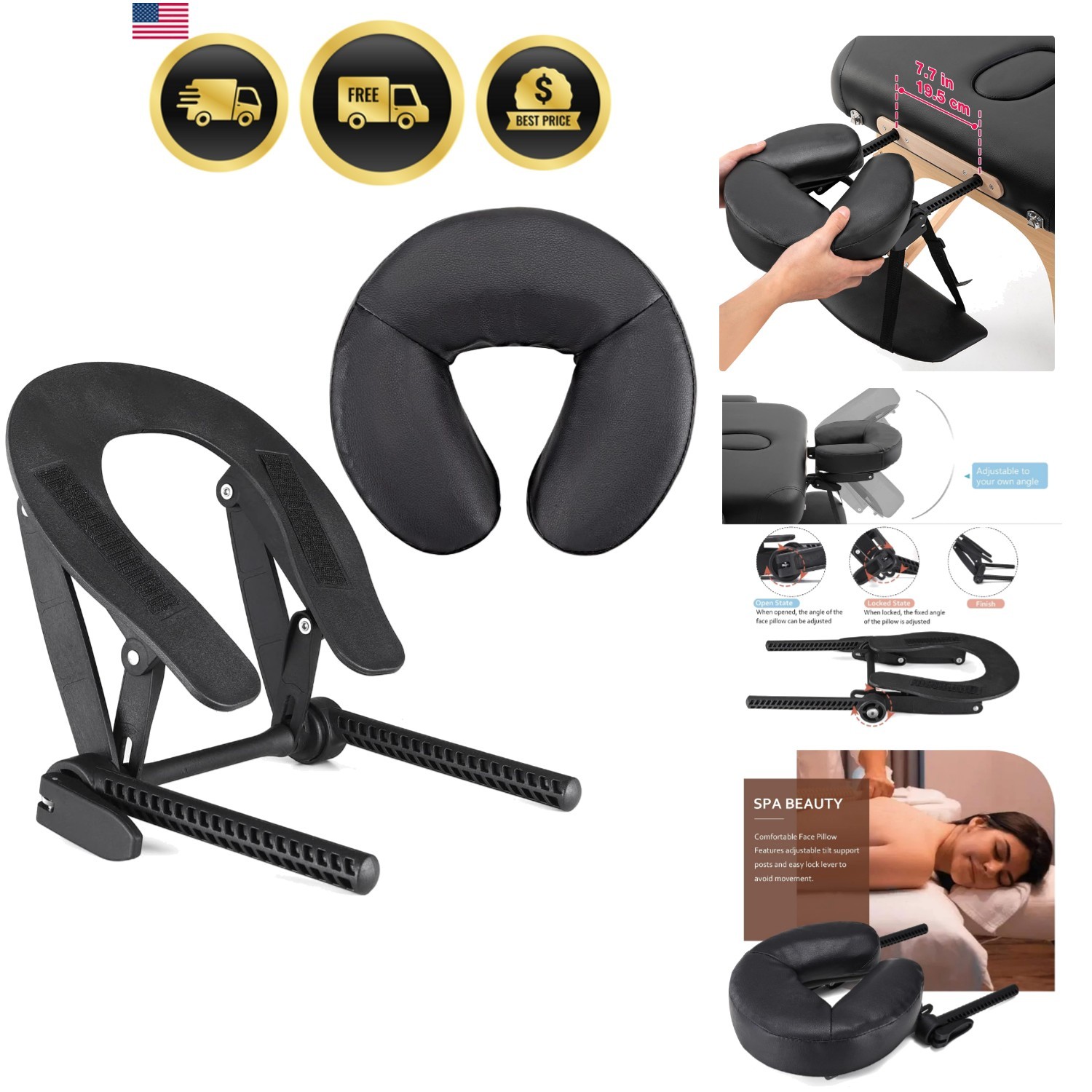 Universal Massage Table Face Cradle & Cushion, Adjustable Massage Chair Spa B...