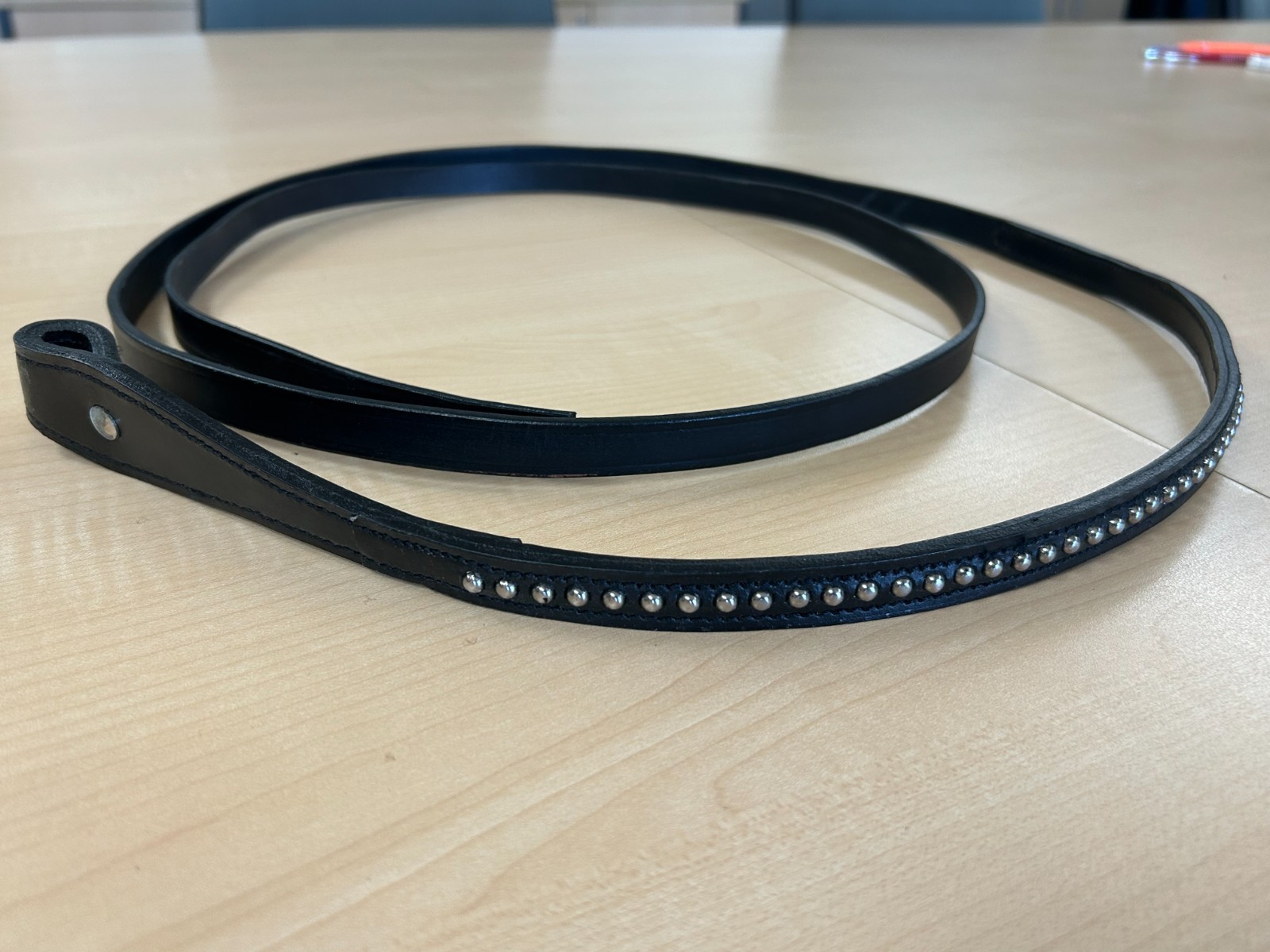 Black Leather Western Split Horse Reins with Silver Studs 1/2" Width