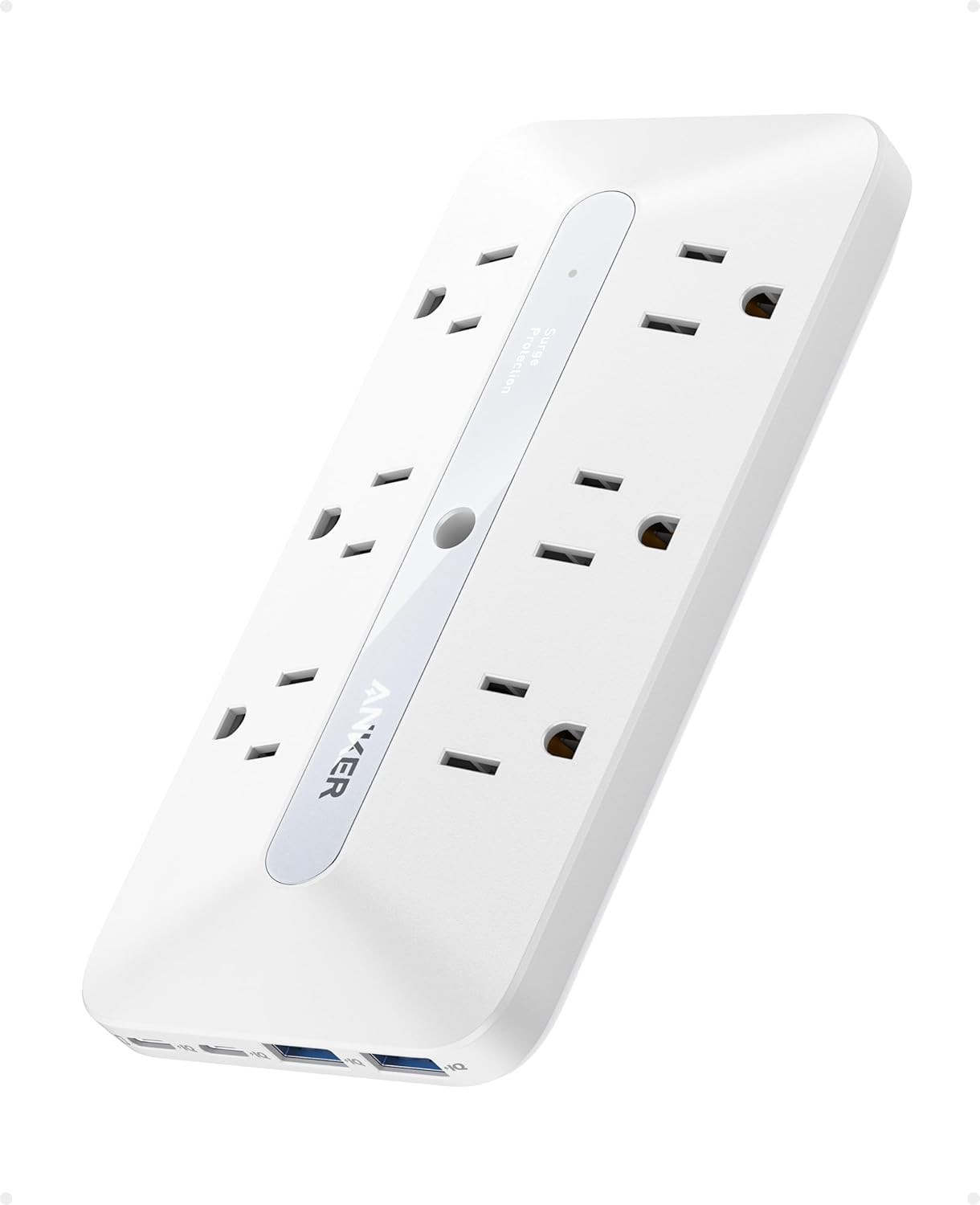 Outlet Extender, Power Strip with 300J Surge Protector, 10-In-1 with 6 AC, 2 USB