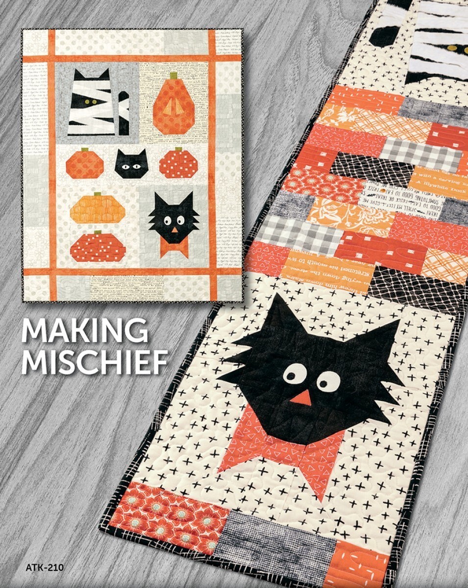 Feline Drive Fabric - Paper Pattern - MAKING MISCHIEF - Cat Table Runner & Quilt