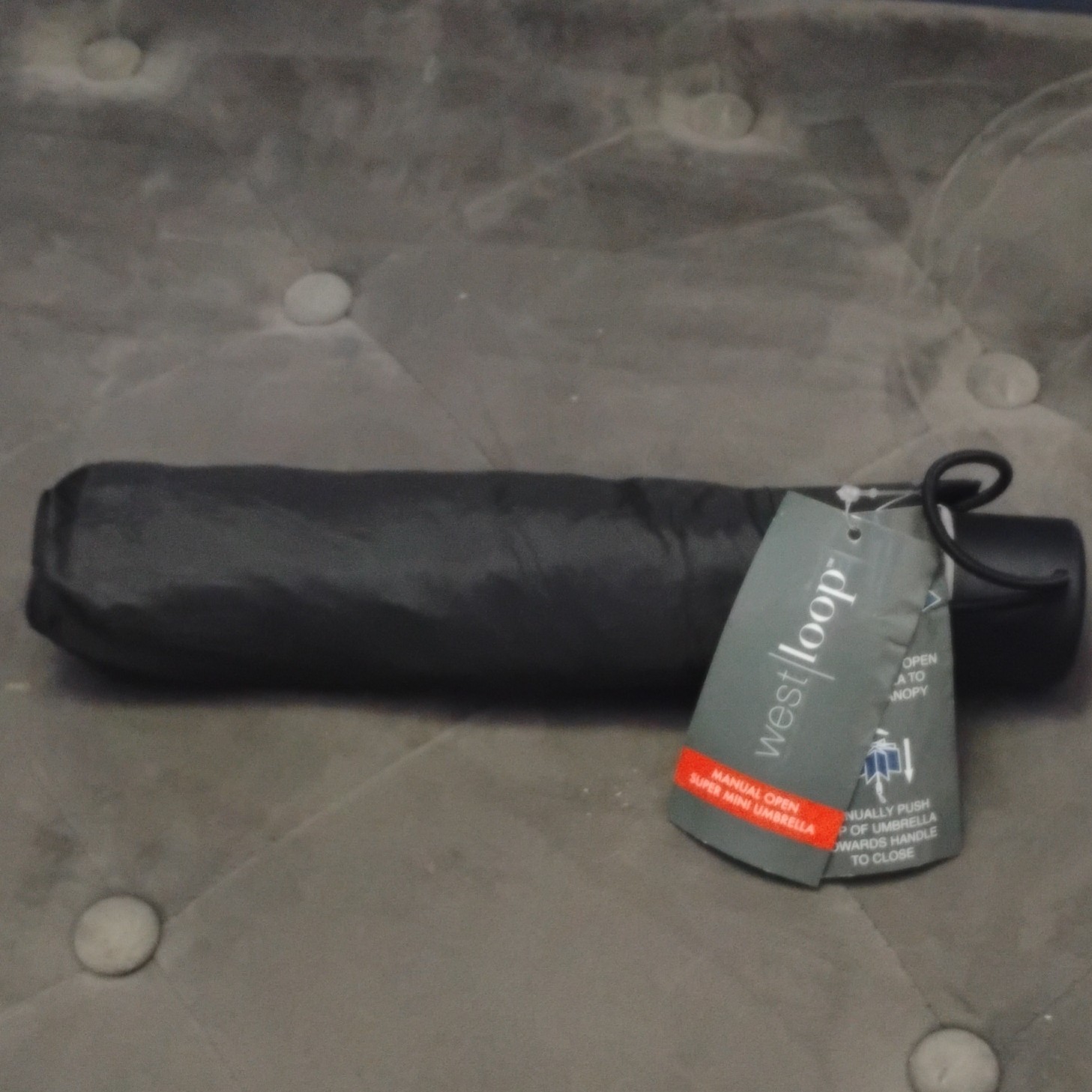 West Loop Black Windproof Compact Folding Men's Umbrella Polyester Solid