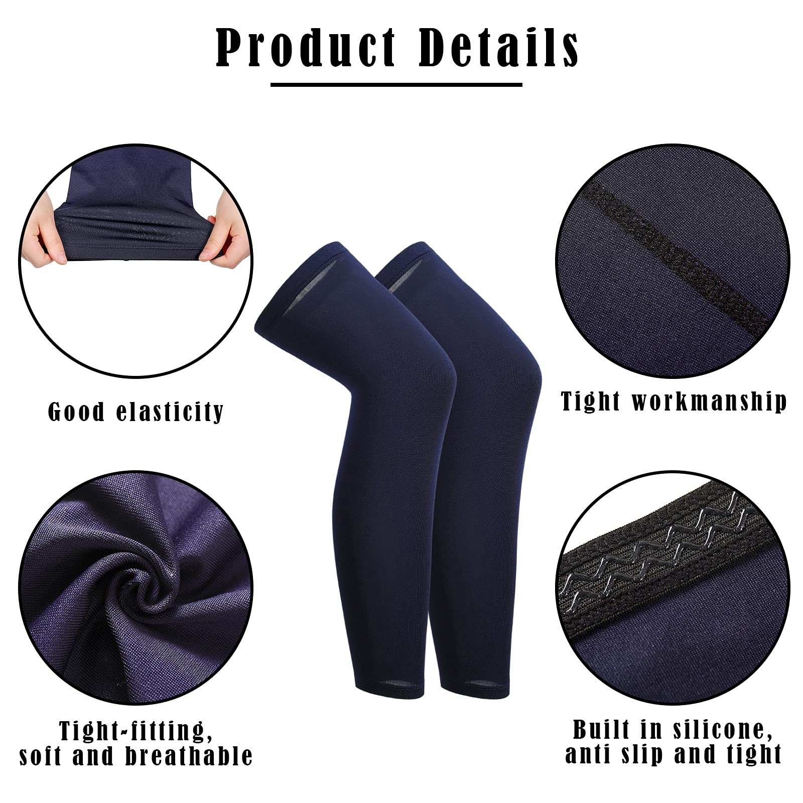 Skylety 3 Pairs Compression Leg Sleeves Large, Black, Dark Grey, Navy Blue