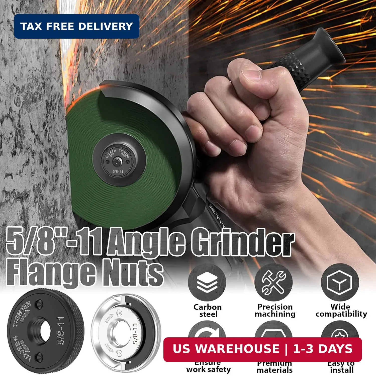 2Pcs 5/8"-11 Angle Grinder Flange Nuts, Tool-Free Quick Release Grinder Flange L