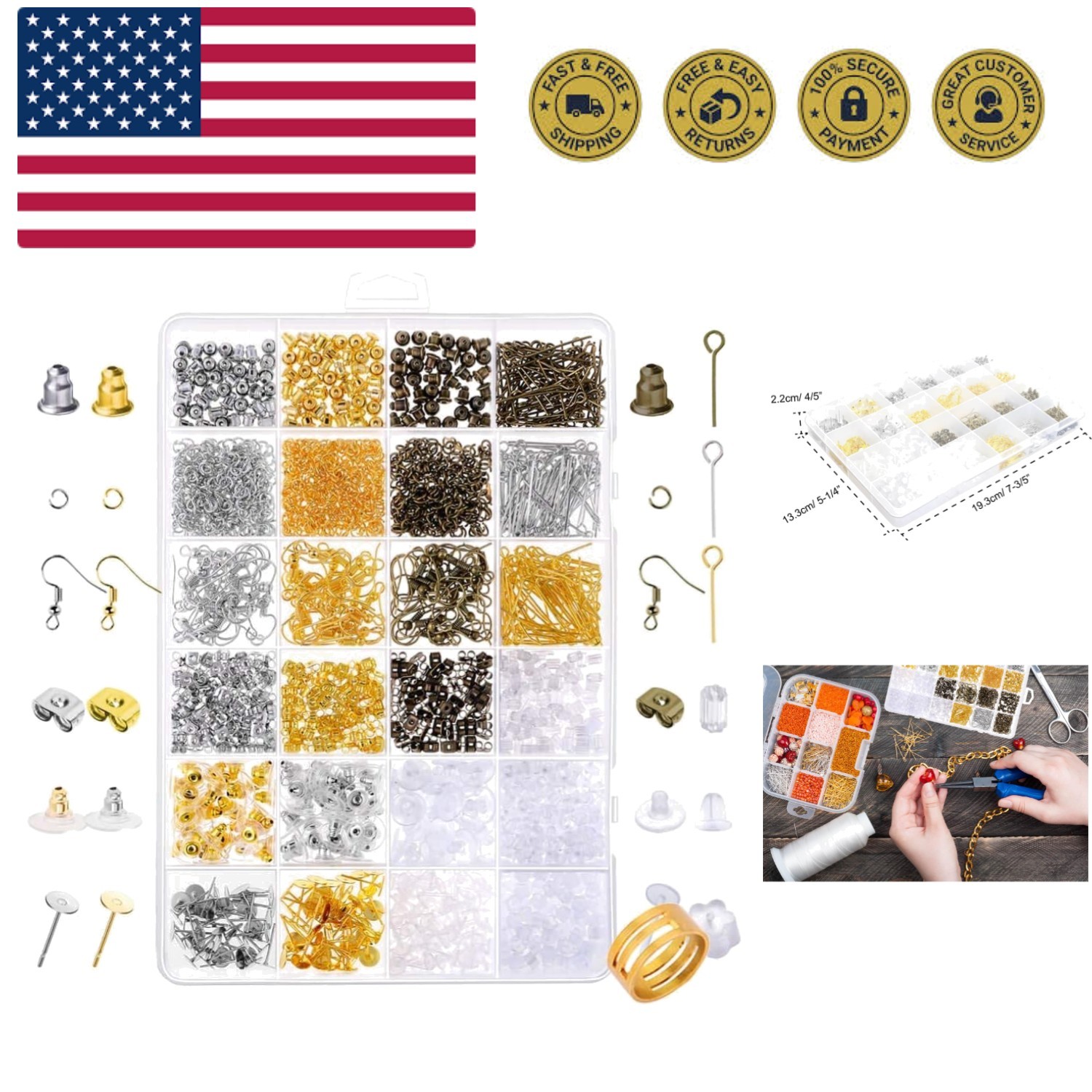 2400Pcs Earring Making Supplies Kit with 24 Style Earring Hooks, Earring Back...