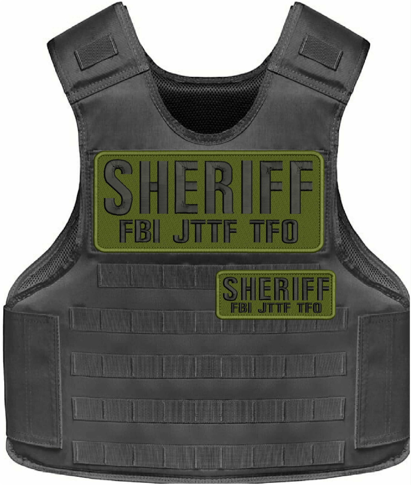 SHERIFF FBI JTTF TFO embroidery patches  4x10 and 2x5 hook  on back black on od