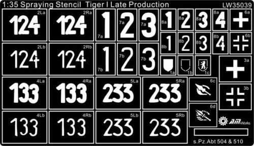 AM-WORKS LW35039 1/35 Tiger I Late Production s.Pz.Abt 504 & 510 - Stencil Mask