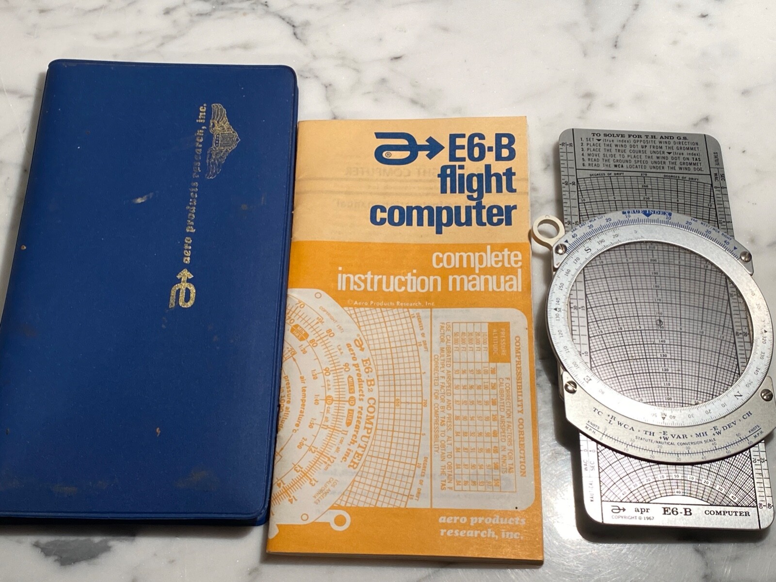1967 Aviation Aero Products Research, E6-B Pilot Flight Computer, Manual & Case