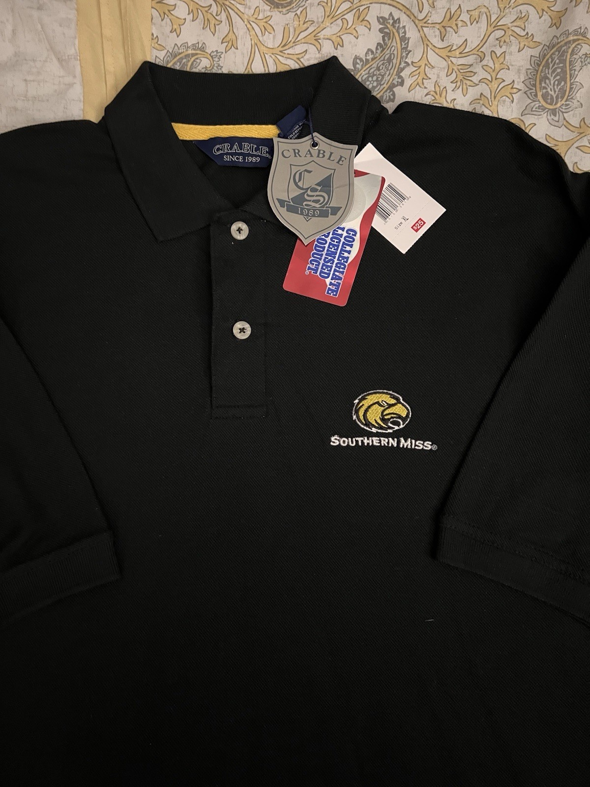 Southern Miss Polo Shirt Men’s X-Large Black Yellow Trim NWT NCAA Team Apparel