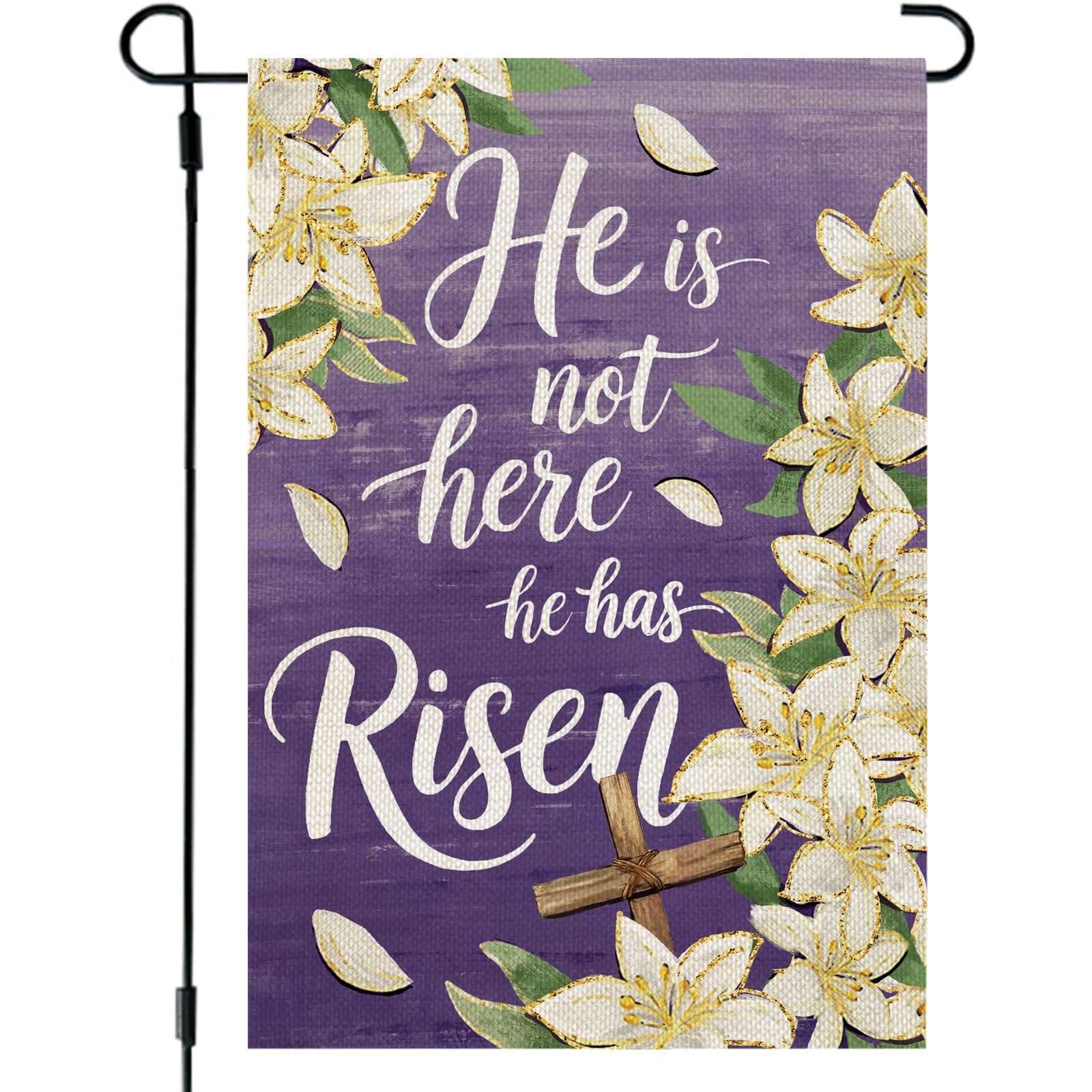 He Is Risen Easter Garden Flag 12x18 Inch Purple Religious Yard Decor New
