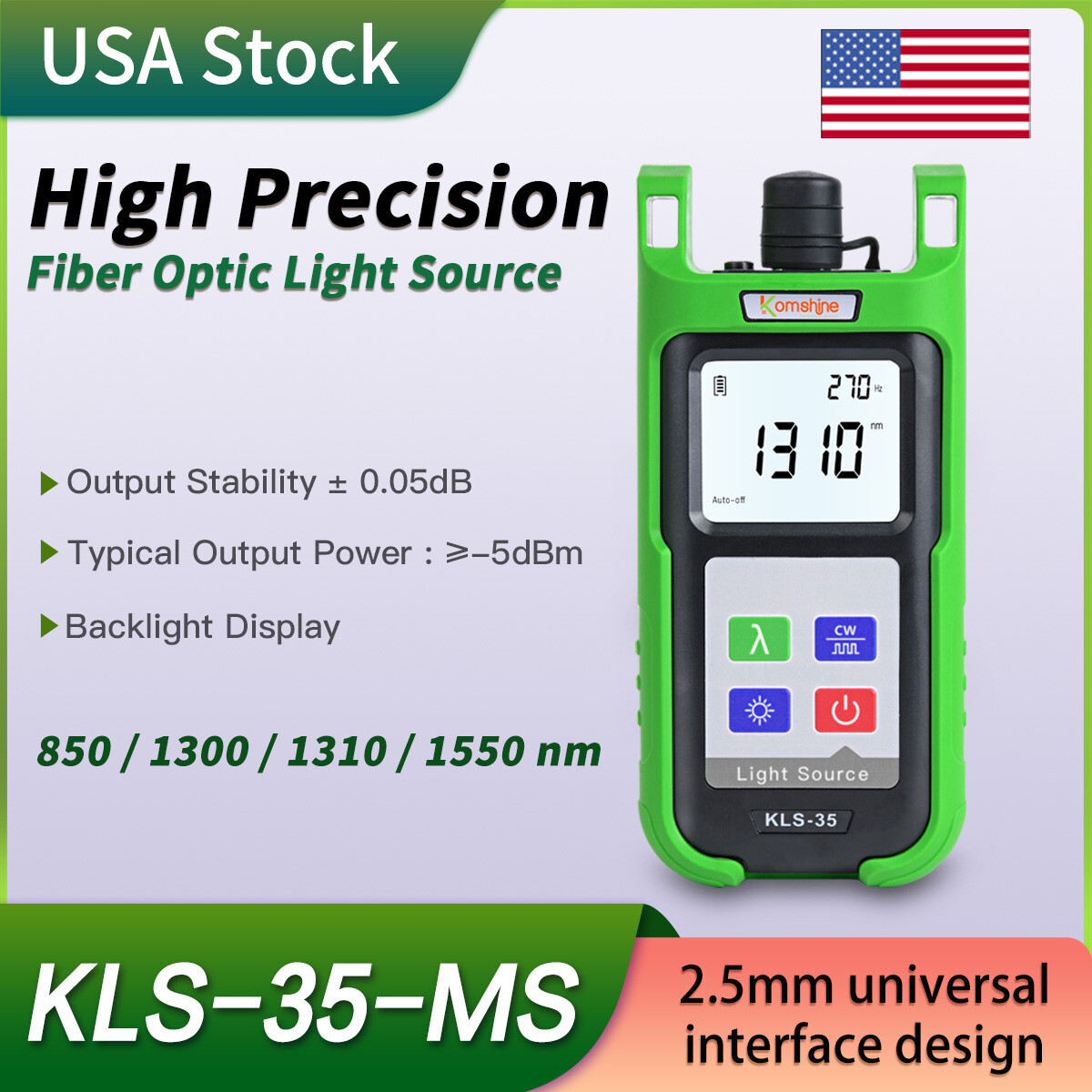 SM MM 850/1300/1310/1550nm Optical Fiber Light Source KLS-35 W/ FC+SC Connector