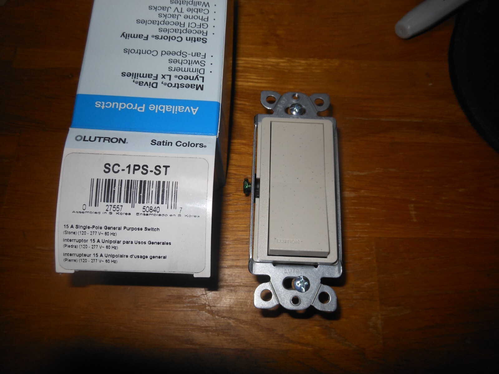New Lutron 15A Single Pole Switch Model SC-1PS-ST In Stone