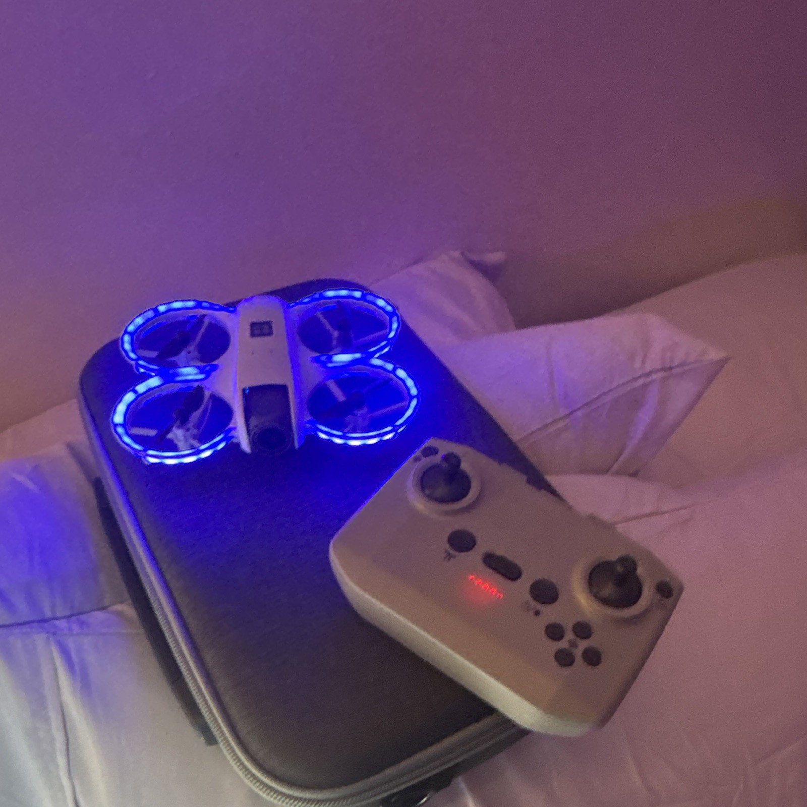 Sharper Image LED Light Quadcopter Drone w/ Remote Controller, White/Blue