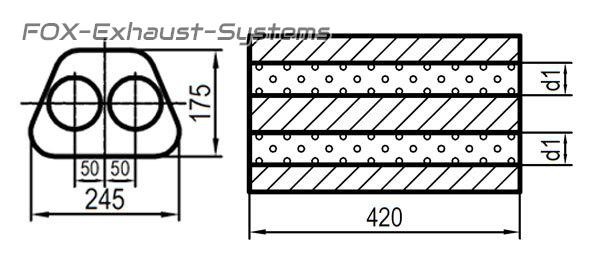 Universal Exhaust Muffler Stainless Steel TRAPEZ 245x175 2-Rohr L 420mm In/Out
