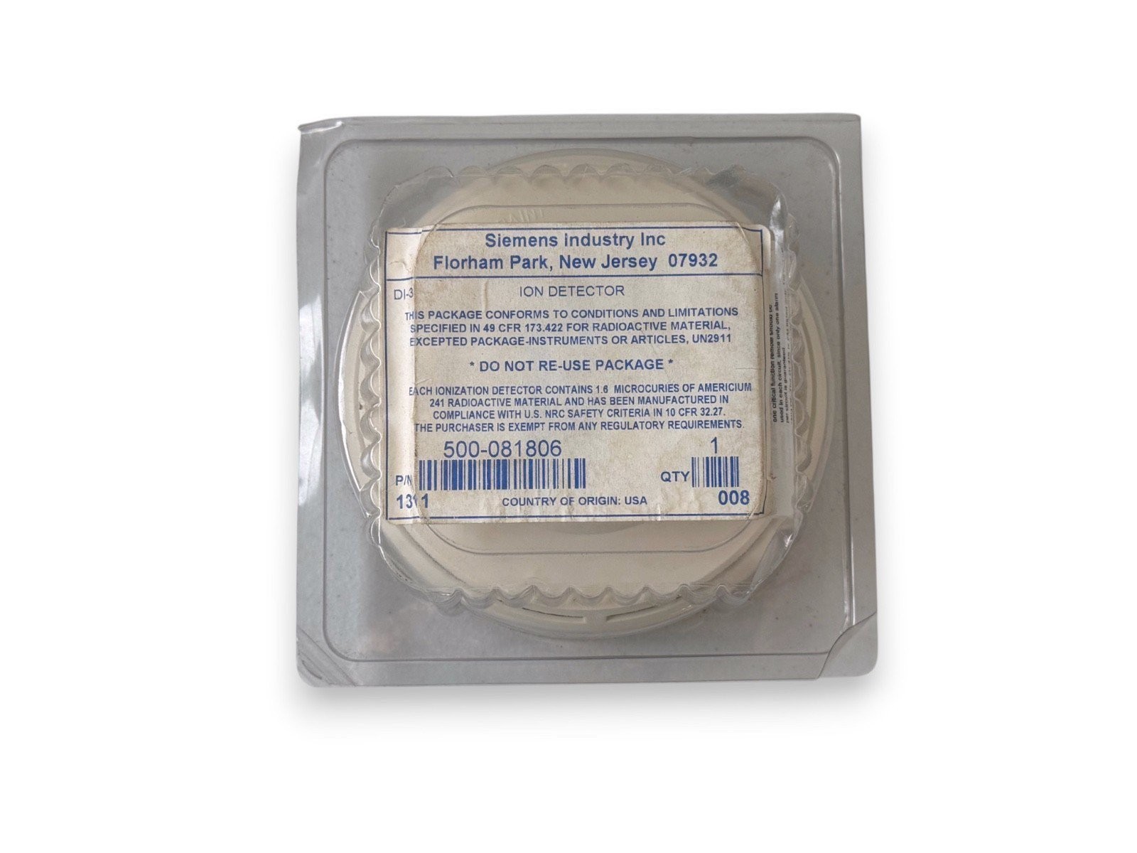 Siemens DI-3 500-081806 Fire Alarm Ion Smoke Detector Head (NEW IN BOX)