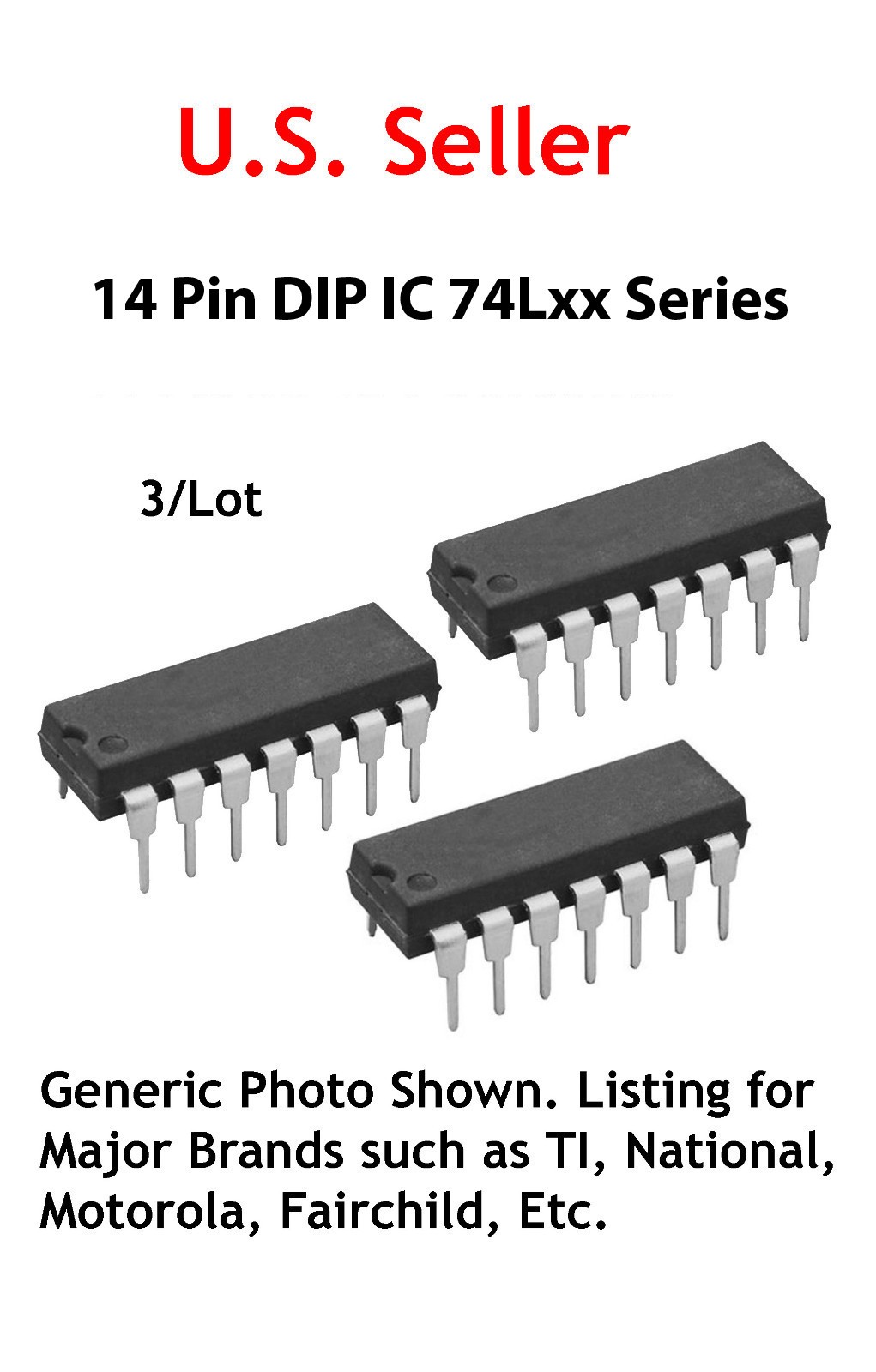 74L00 TTL 14 Pin DIP IC: Quad 2-Input NAND Gate: Low Power: 3/Lot: NOS