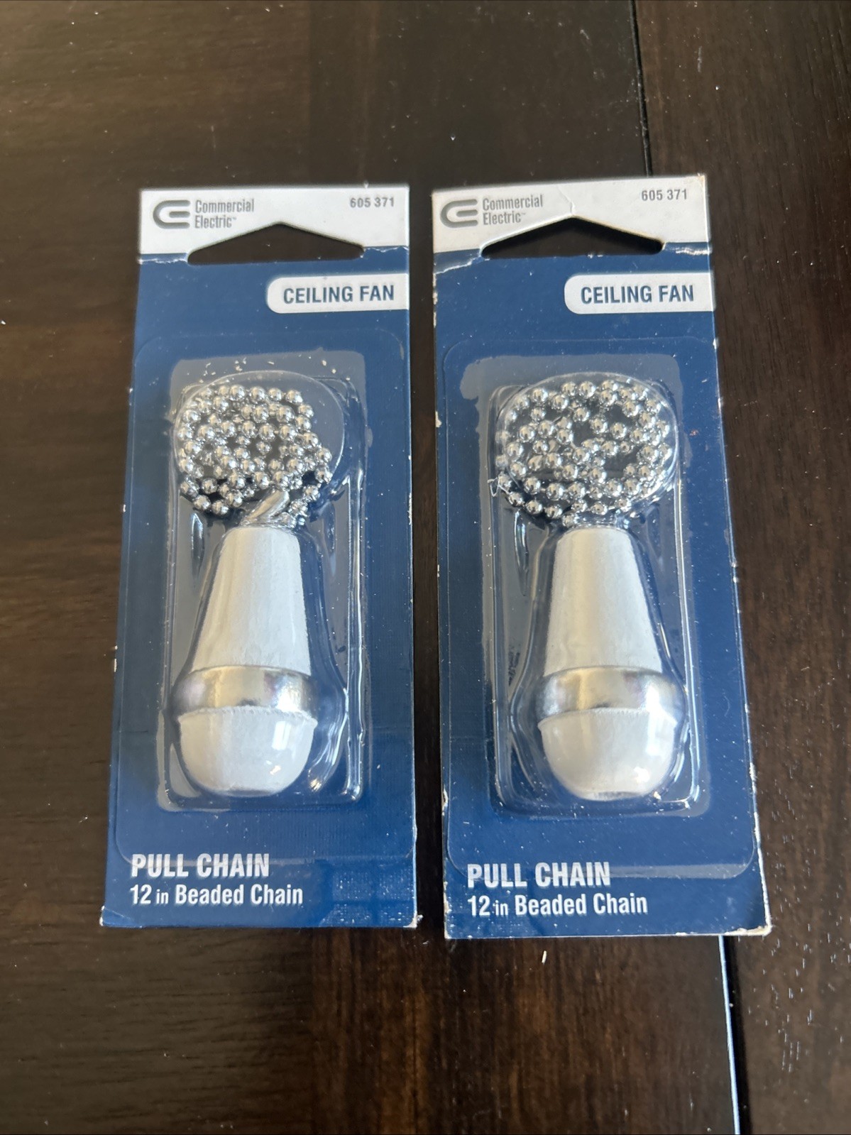 2 White and Chrome Wooden Cone Pull Chain for Ceiling Fan & Lights NEW 12”