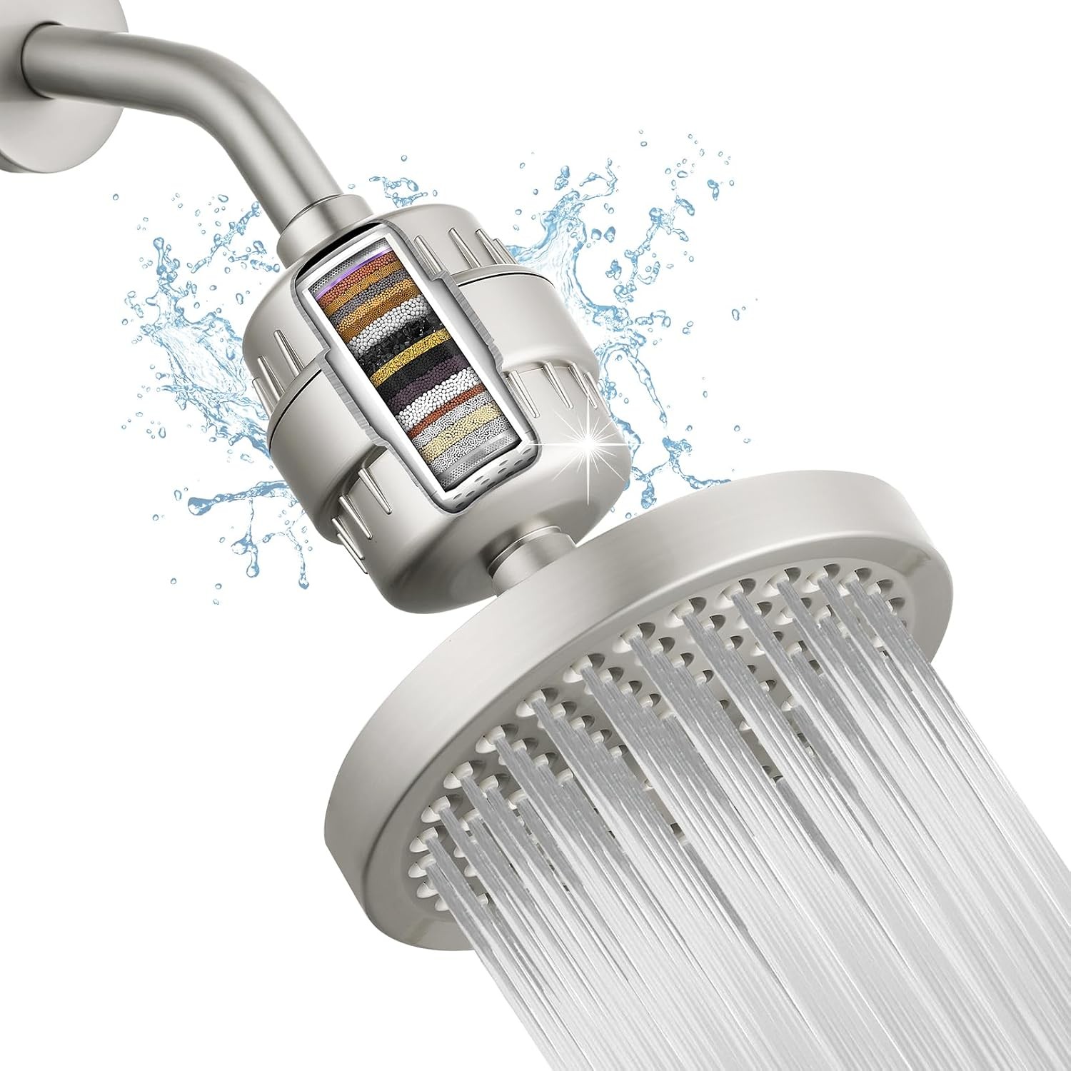 High Pressure Filtered Shower Head Set, 6’’ Rain Shower Filter for Hard Water,
