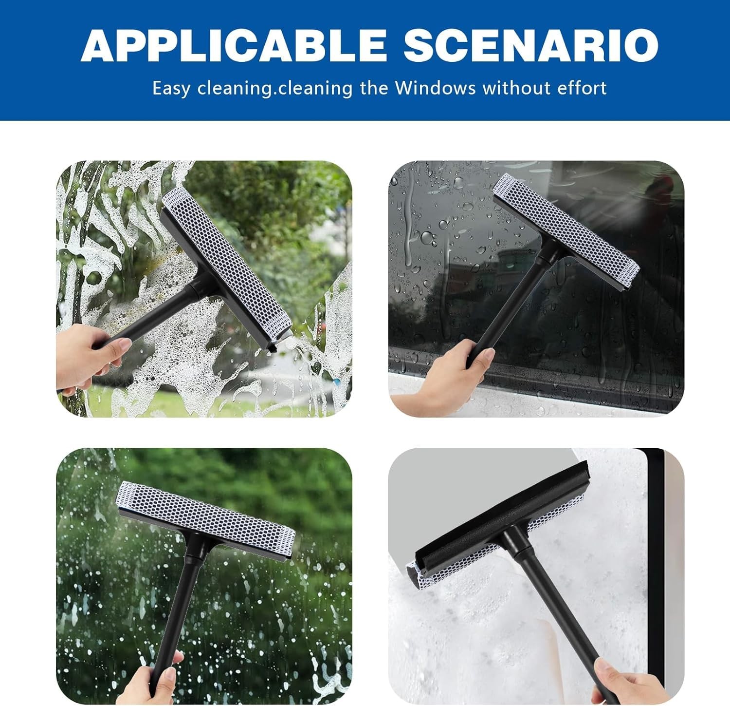 15.9" Plastic Handle Window Squeegee for Home, 2-in-1 Auto Black