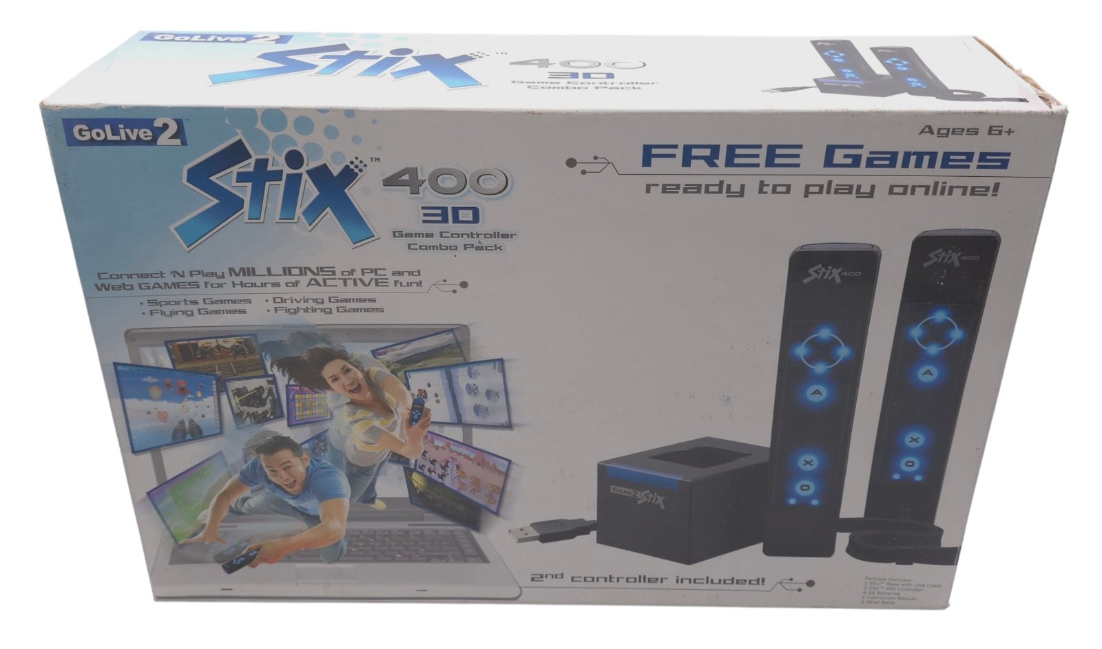 Vintage Go Live Retro Gaming 2 Game Controllers Stix 400 + Base Combo Kit 2008