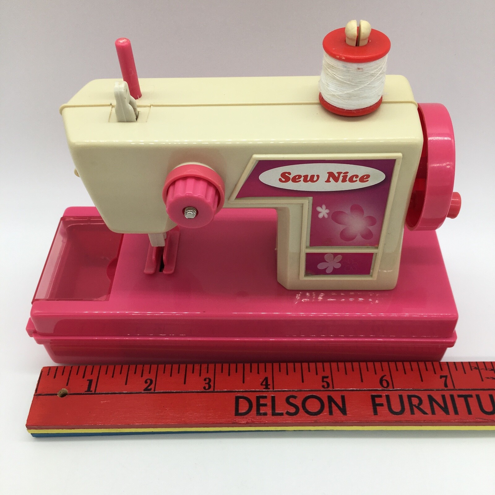 Vintage SEW NICE NK Sewing Machine Hand Operated 1993 Pink Toy 7"