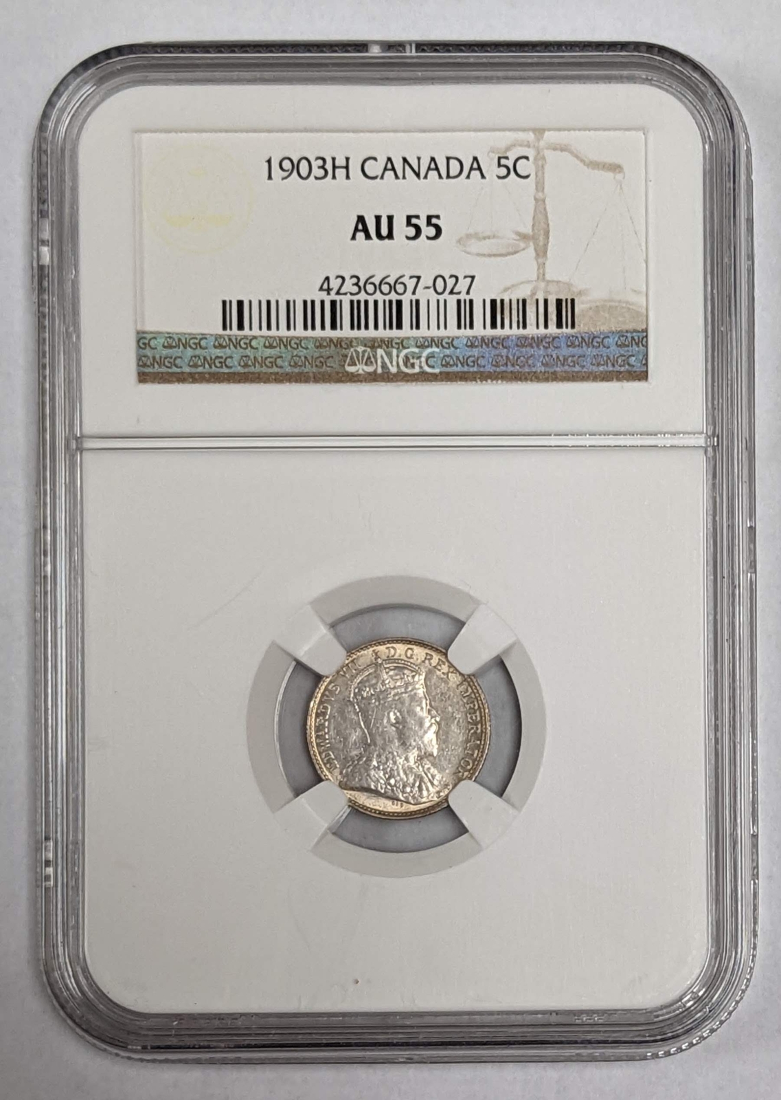 1903 H Canada Silver 5c NGC AU 55
