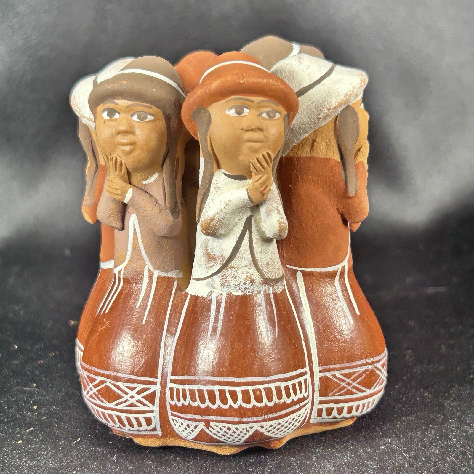 Vintage Peruvian Terracotta Pottery Folk Art Circle of 6 Women Whistle