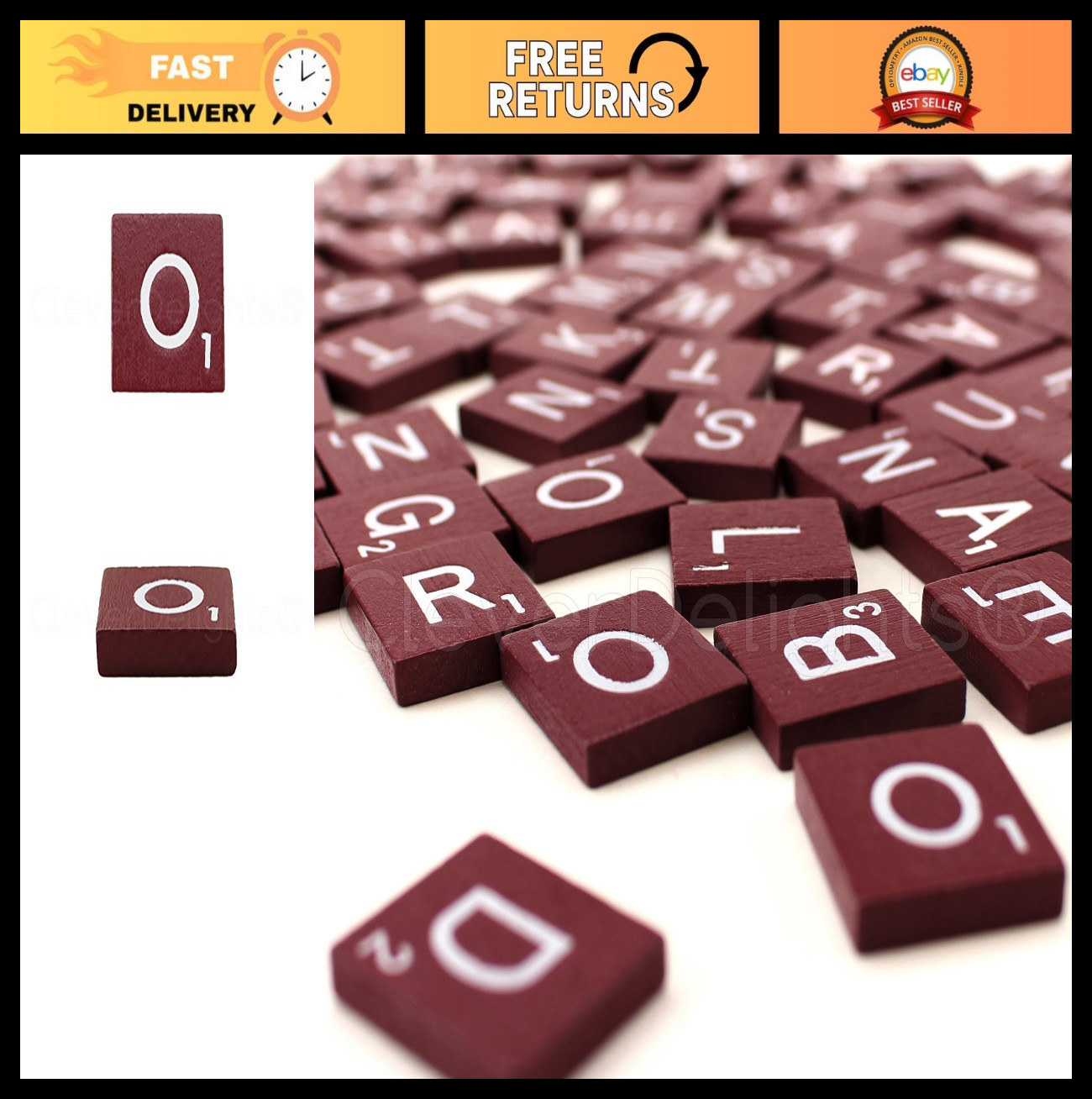 100 Maroon Wood Letter Tiles - Complete Set for Games - Replacement Pieces