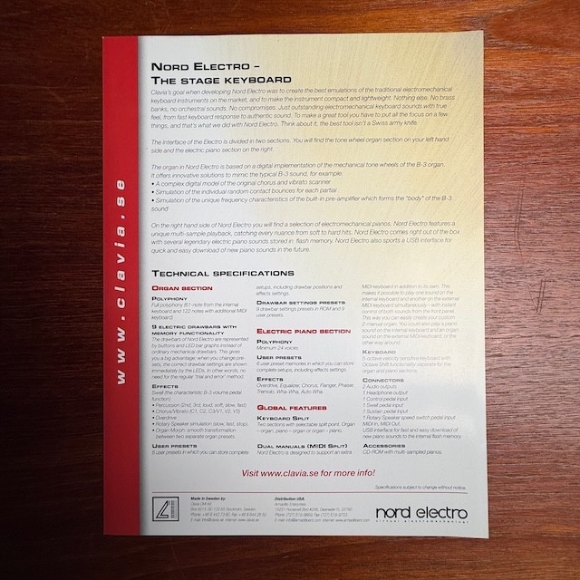 ORIGINAL N0RD ELECTRO EARLY 2000'S INFORMATIONAL BROCHURE