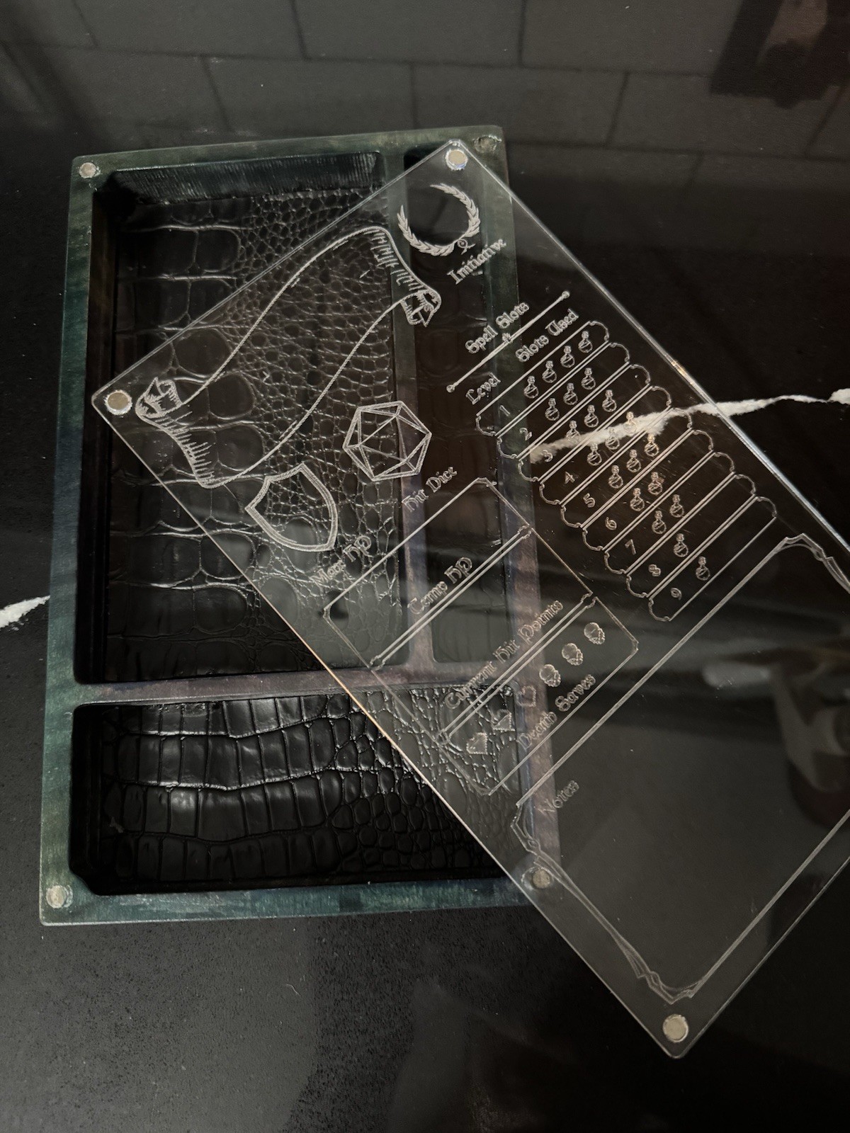 Engraved Acrylic Character Sheet And Dice Box D&D