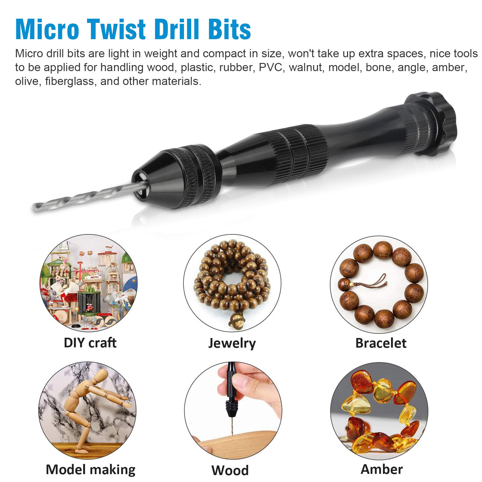 59x Precision Mini Micro Hand Twist Drill Bits Pin Vise Set Rotary Tools DIY Kit