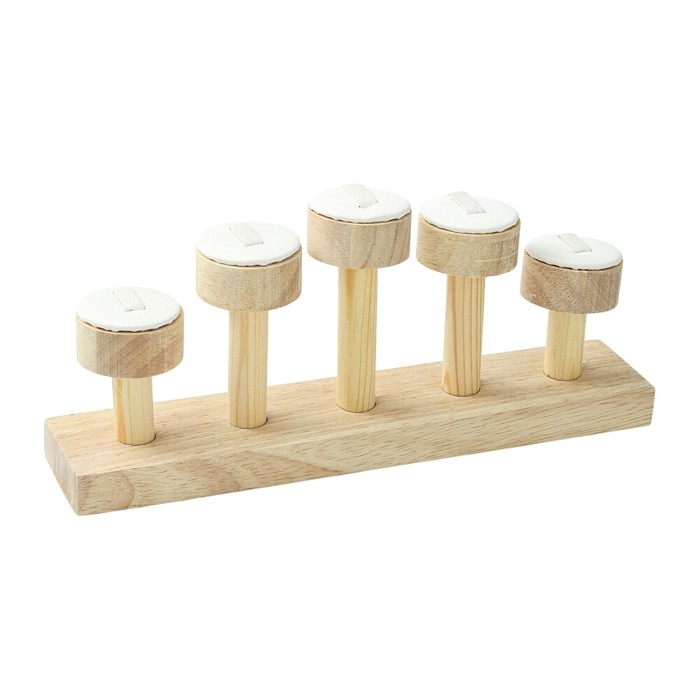 1x High & Low 5-Slot Wood Ring Display Riser Rack for Rings Storage Organizer