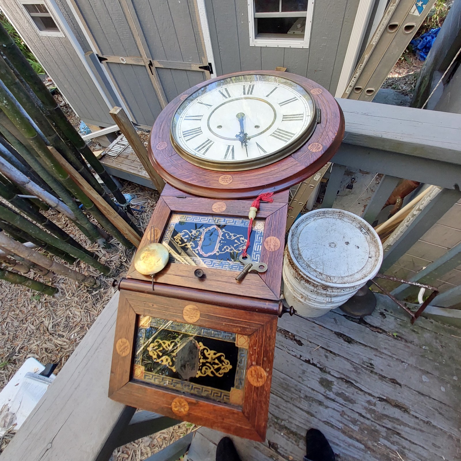 Antique C 1880s Anglo American English Drop Wall Clock BEAUTY Fl. Estate