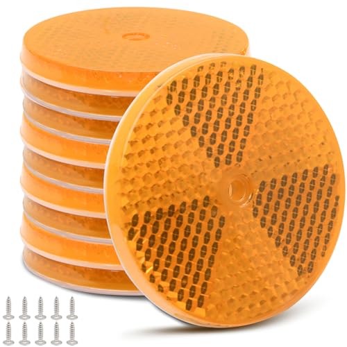 10 Pack Front Round Reflector, Safety Reflector Trailer Reflector, Amber
