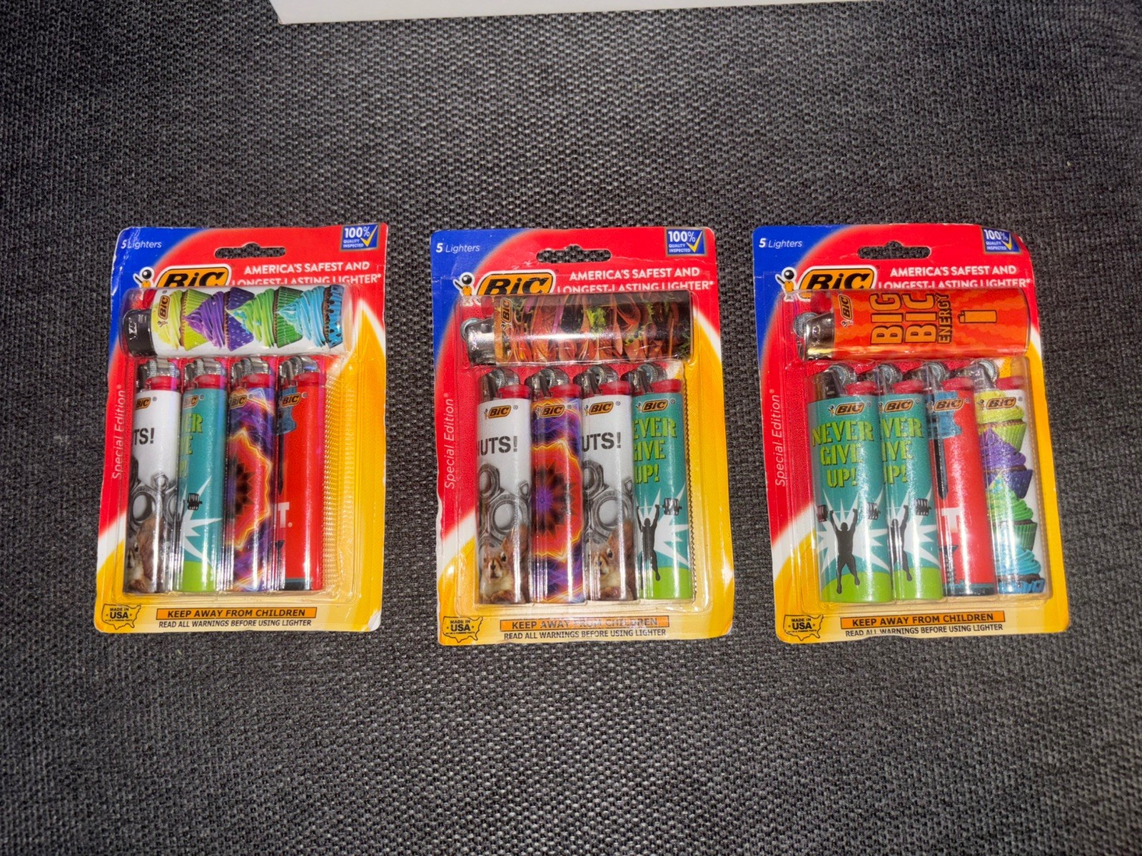 5 Pack Bic Special Edition Lighters, Gift, Big Bic Energy, Sandwiches, Screw It