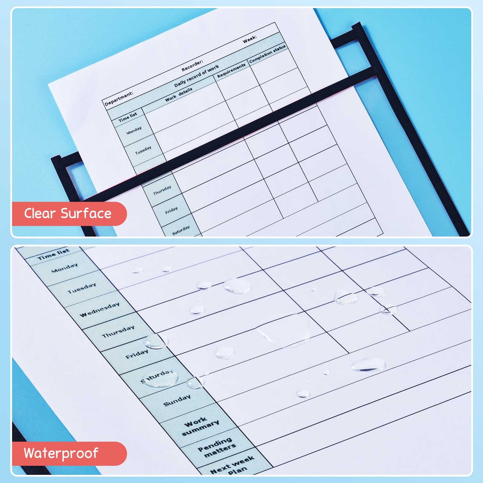 Gamenote Dry Erase Pockets 30 Pack with Rings, Oversized Reusable Plastic Sle...