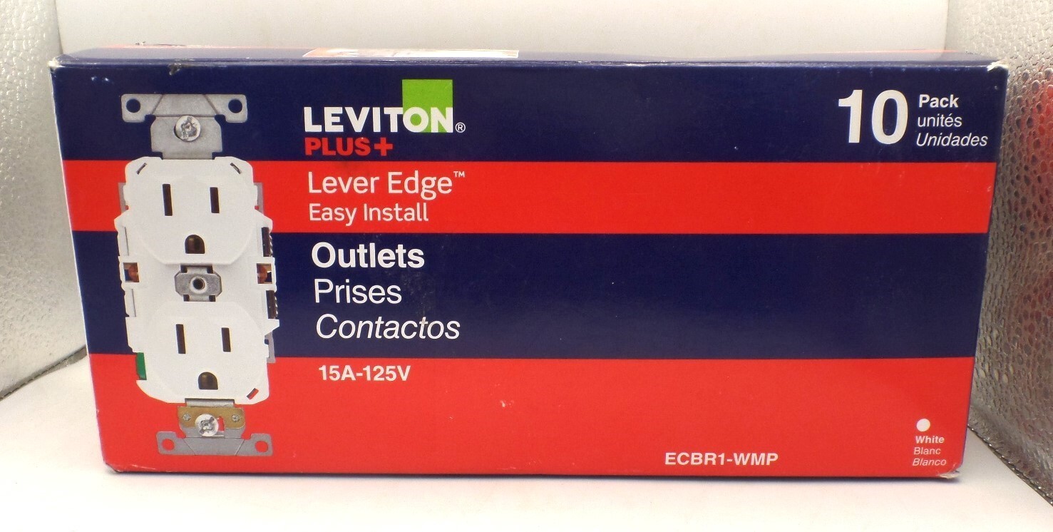 LEVITON ECBR1-WMP LEVER EDGE 15A 125V DUPLEX OUTLET COMMERCIAL GRADE WHITE 10PK