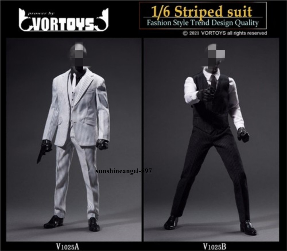 VORTOYS V1025 1/6 Male Striped Suit Set Clothes For 12"Narrow-shouldered Body
