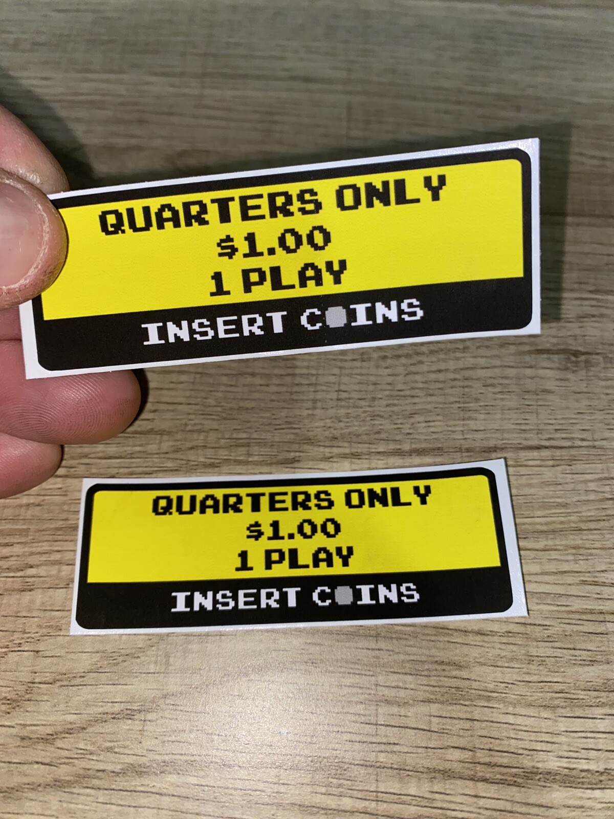PINBALL & ARCADE COIN DOOR/GLASS STICKERS, LABEL, DECAL - 4 QUARTER = 1 PLAY