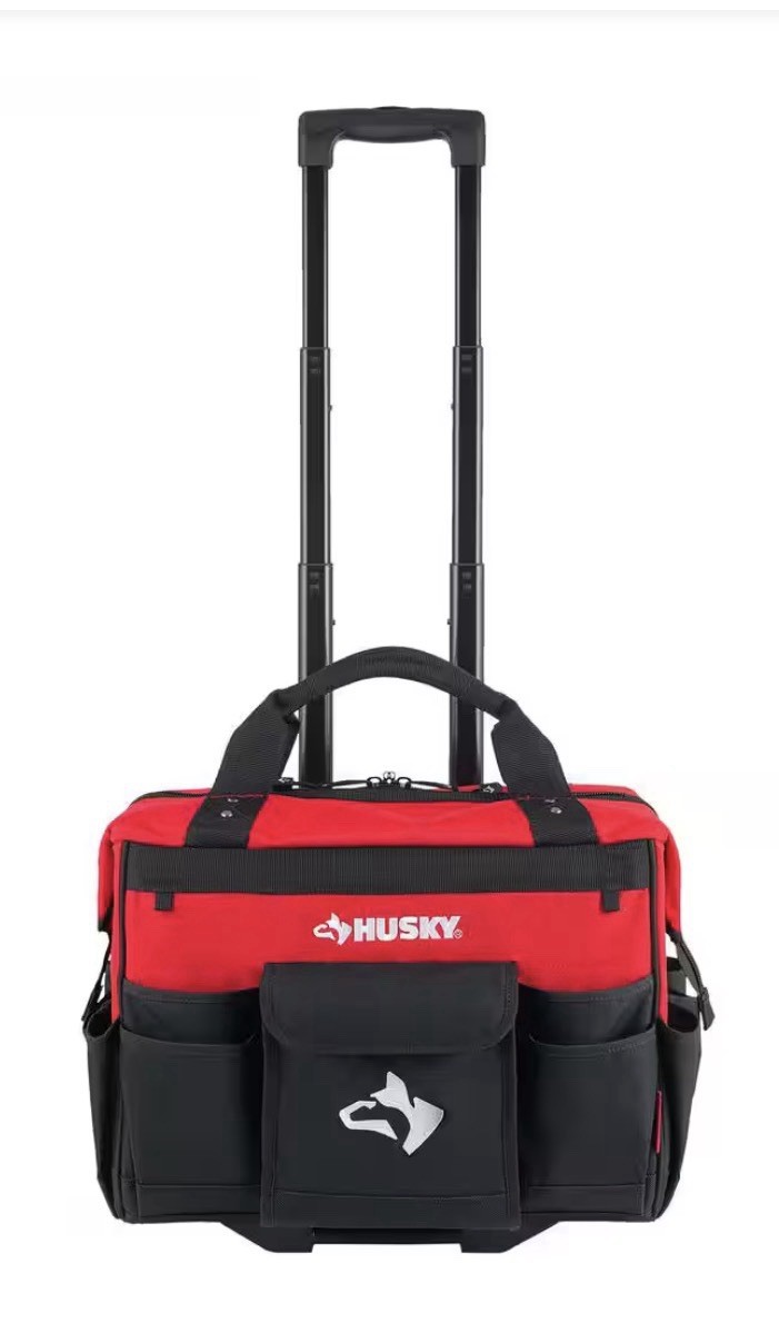 Husky Rolling Tool Bag w/ Telescoping Handle & Wheels, Red/Black