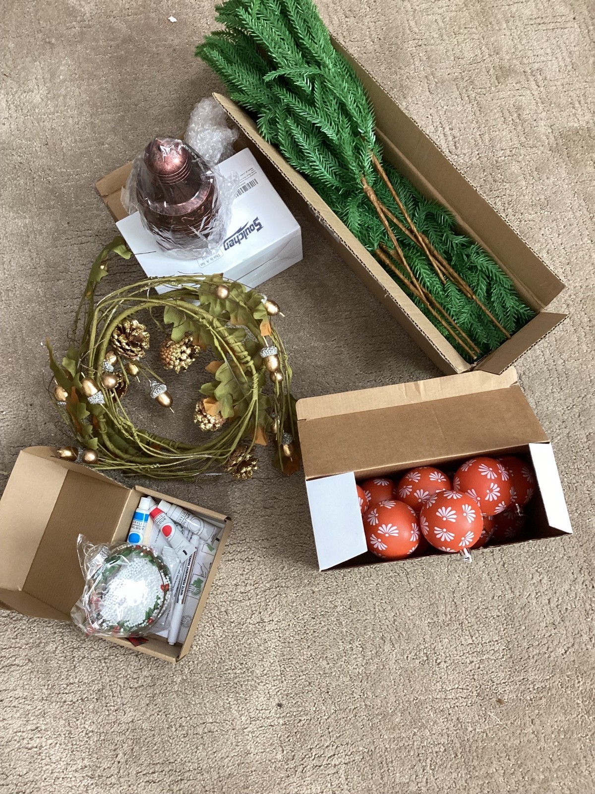 Assorted Christmas DIY Craft Supplies Set* Branches*Ornaments*Acrylic Paints*NIB