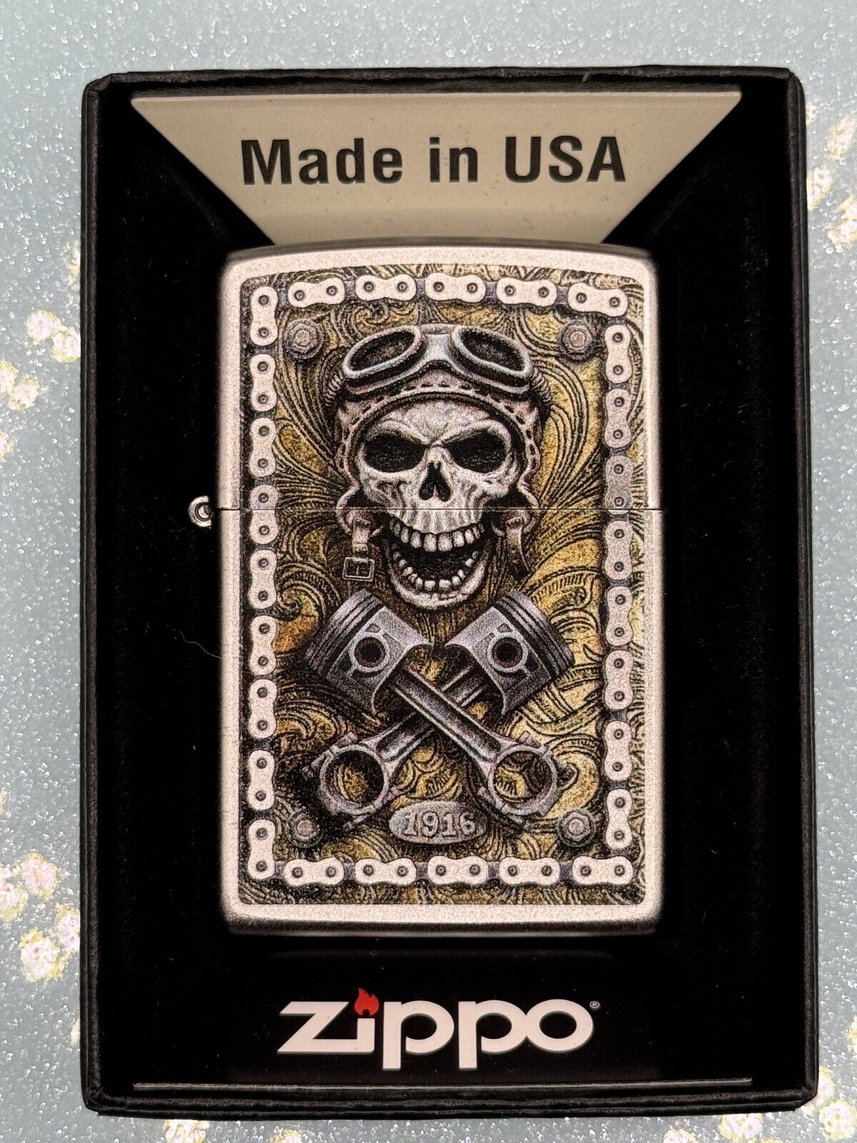 2024 Motorcycle Skull 46415 Chrome  Zippo Lighter NEW Rick Rietveld