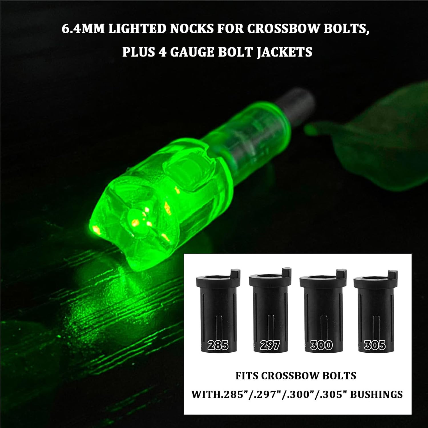 6-Pcs Crossbow Bolts Lighted Nocks Lights Up Automatically with Bushings for (.2