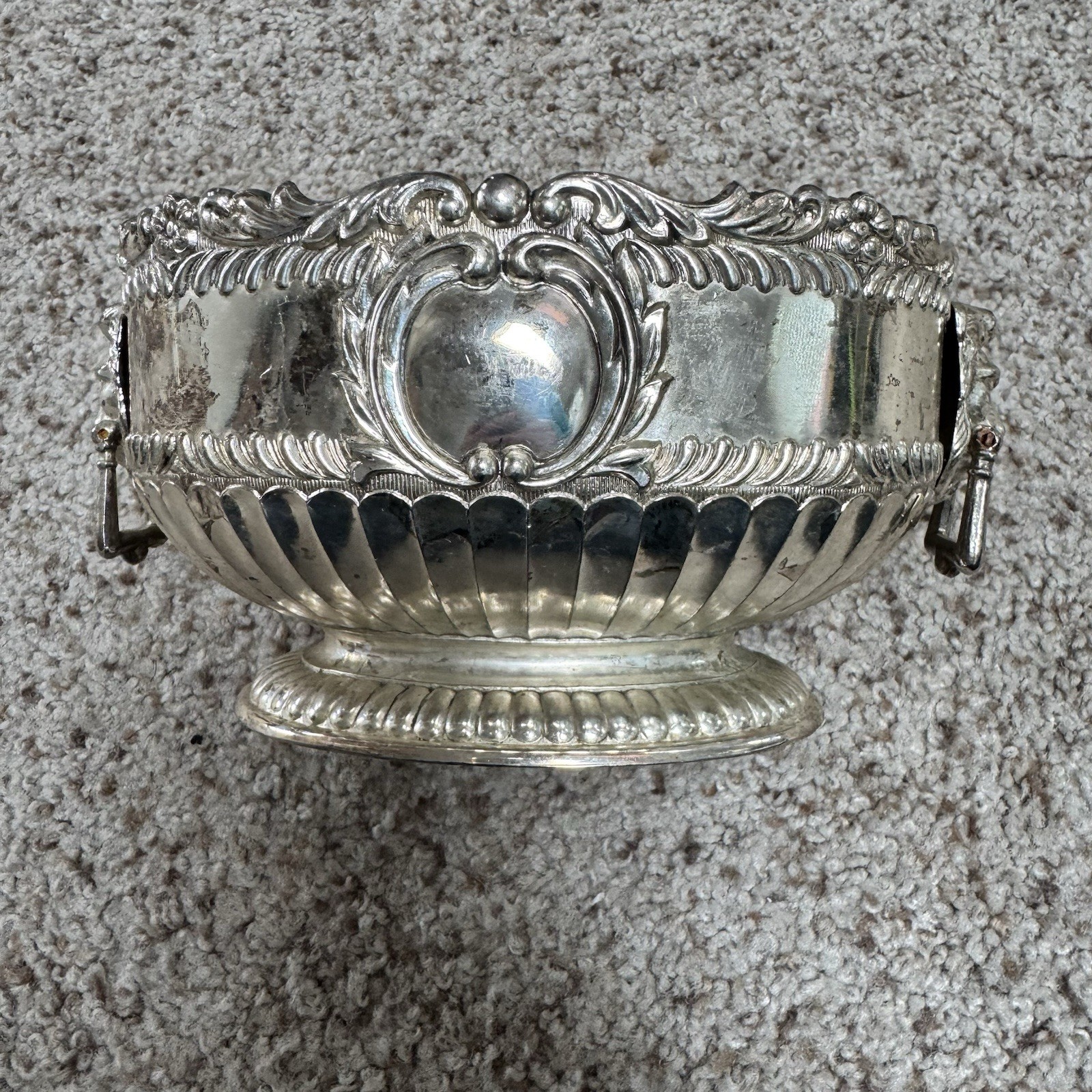 Silver-Plated Monteith Bowl Scalloped Rim Lions Head Handles Japan Vintage