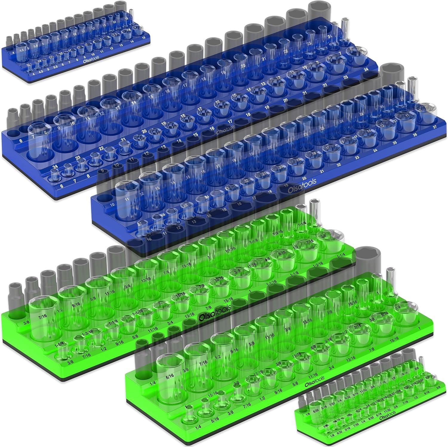 Magnetic Socket Organizer Set - Holds 273 Sockets - 6Pc Professional Tool Holder