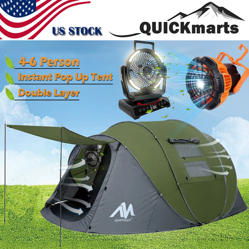 4-6 Person Automatic PopUp Tent & Fan with LED Light Waterproof Outdoor Camping