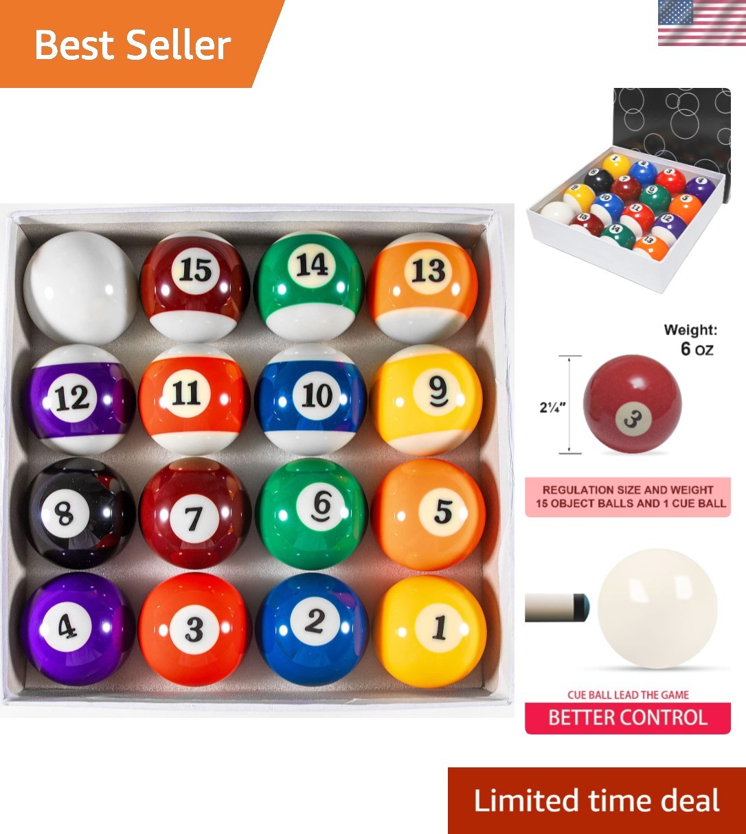 Billiard Balls Set 2-1/4" Regulation Size Pool Table Balls for Replacement 16...