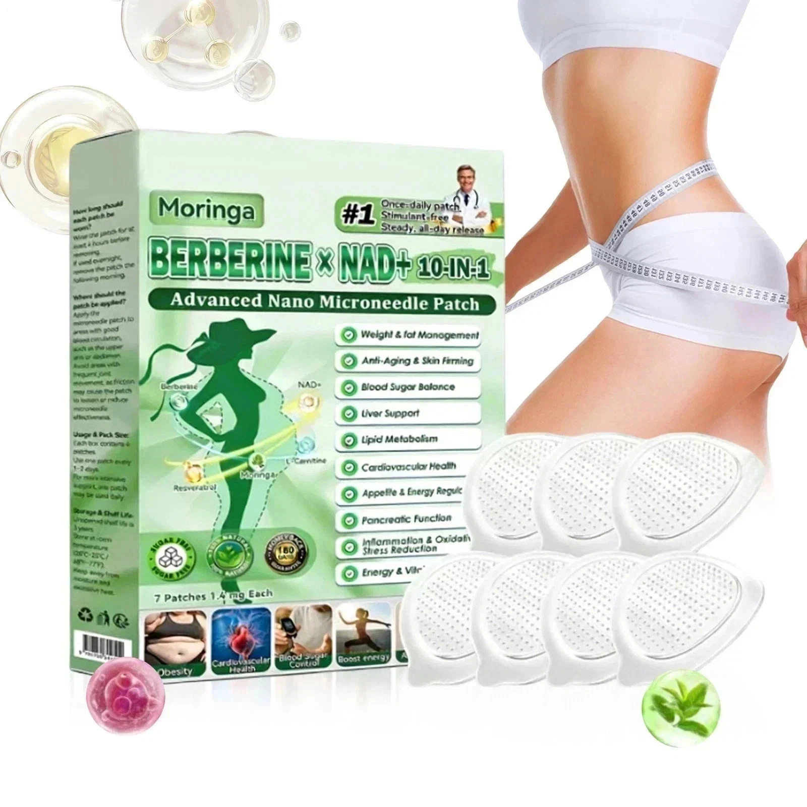 Moringa Berberine 10-in-1 Advanced Nano Microneedle Patch (7pcs/box)